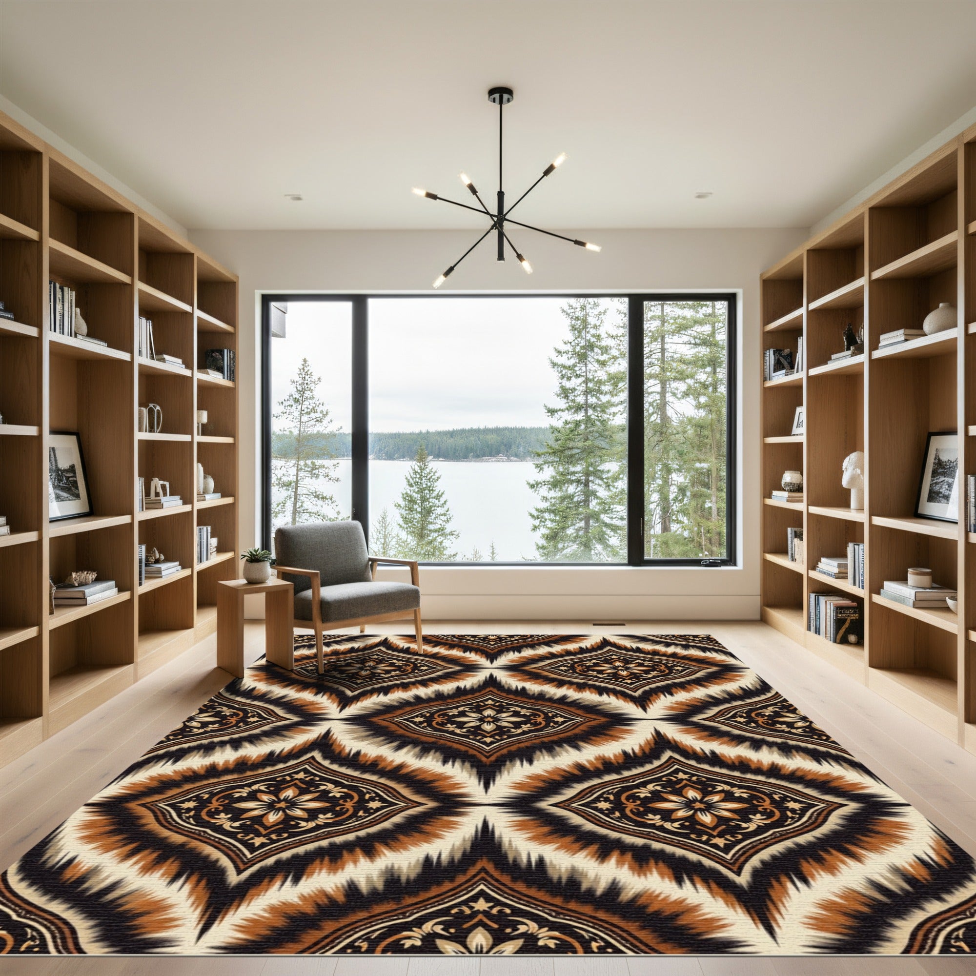 Brown Beige Black Tribal Medallion Rug