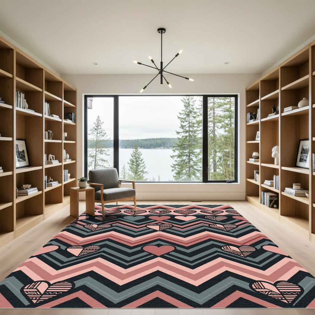 Earthy Chevron Heart Geometric Tapestry Rug