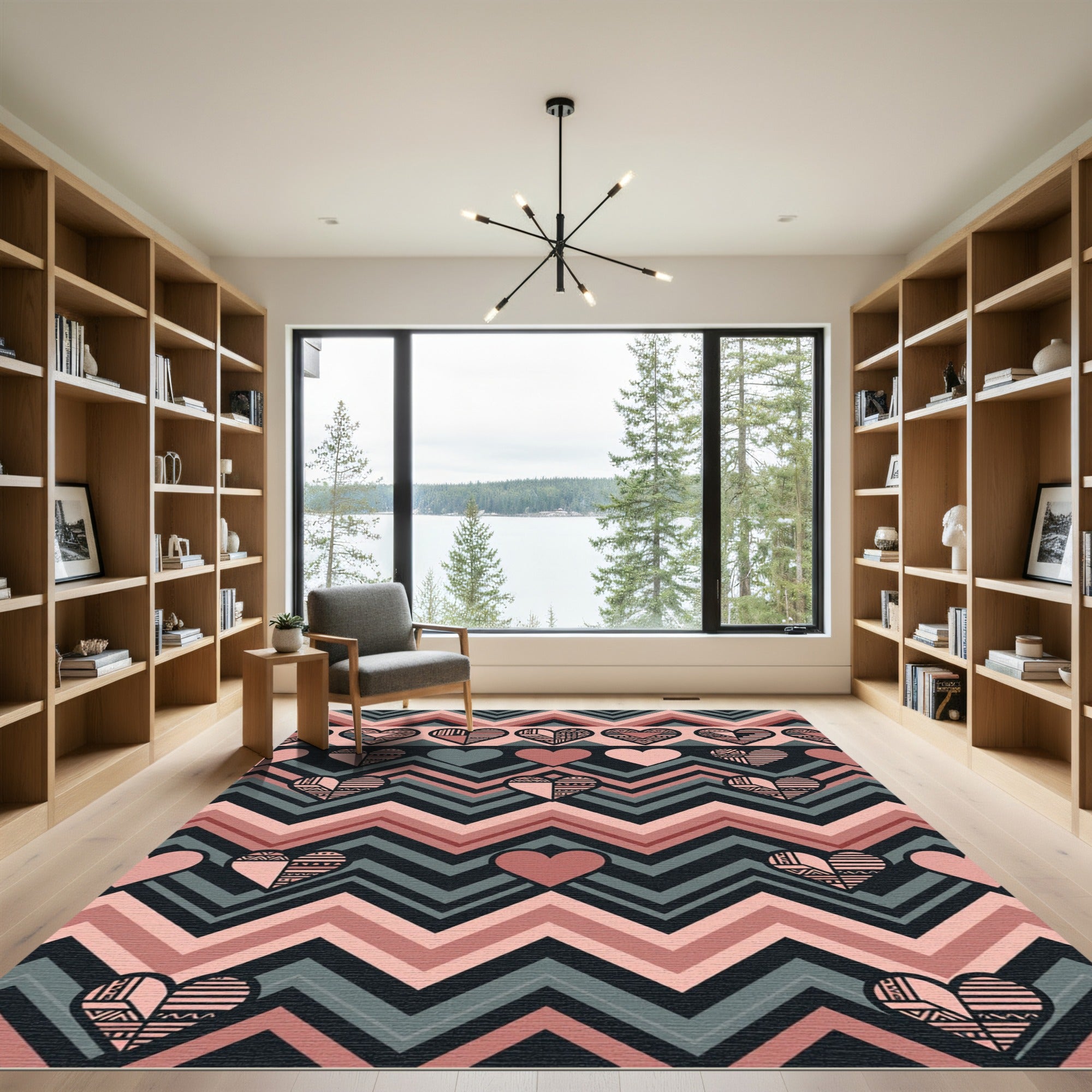 Earthy Chevron Heart Geometric Tapestry Rug