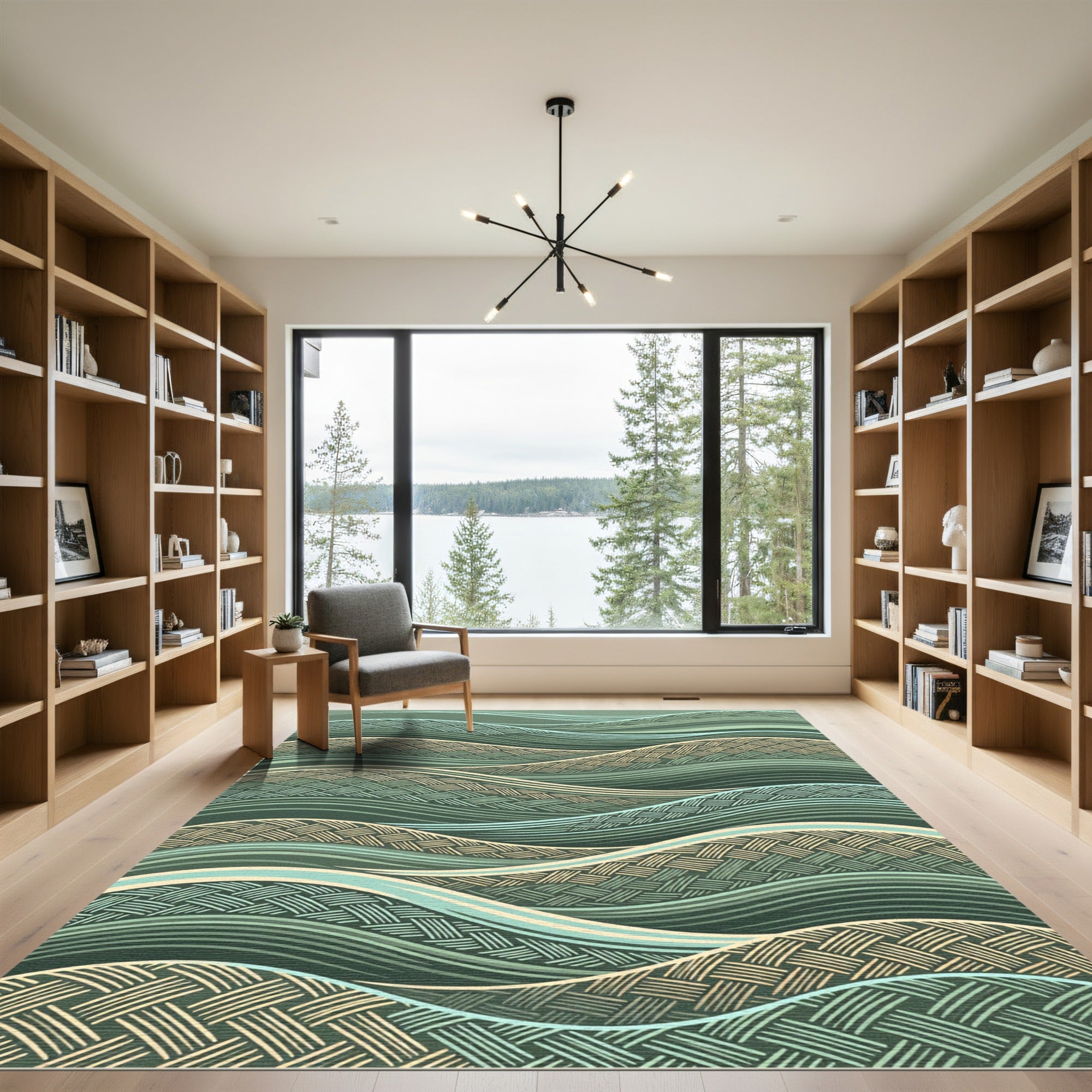 Emerald Woven Wave Layered Art Rug