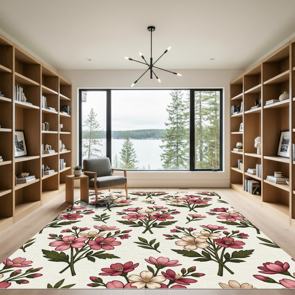 Vintage Blush Pink Floral Botanical Rug