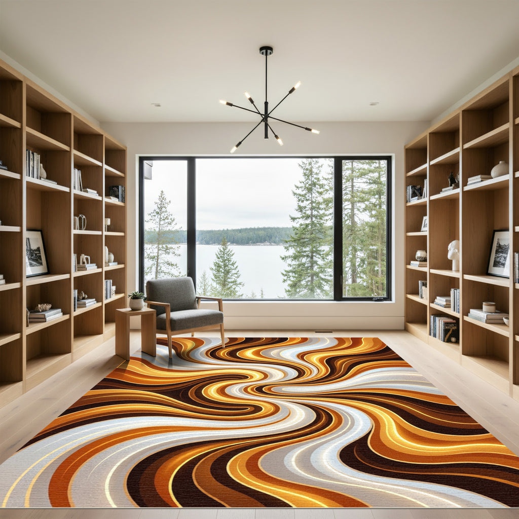 Golden Amber Abstract Swirl Rug
