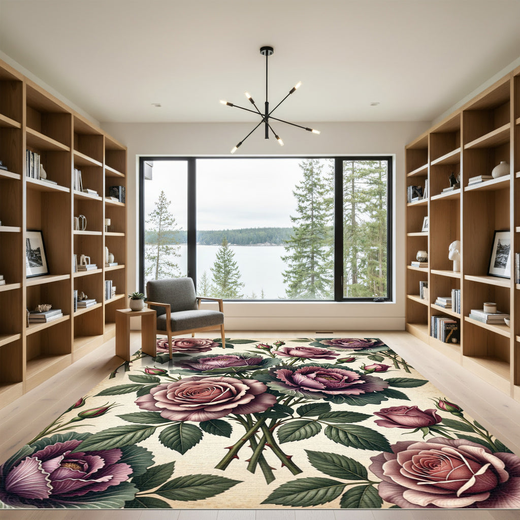 Vintage Mauve Rose Bouquet Floral Rug