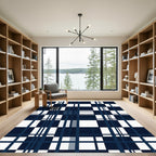 Navy White Modern Plaid Stripes Rug