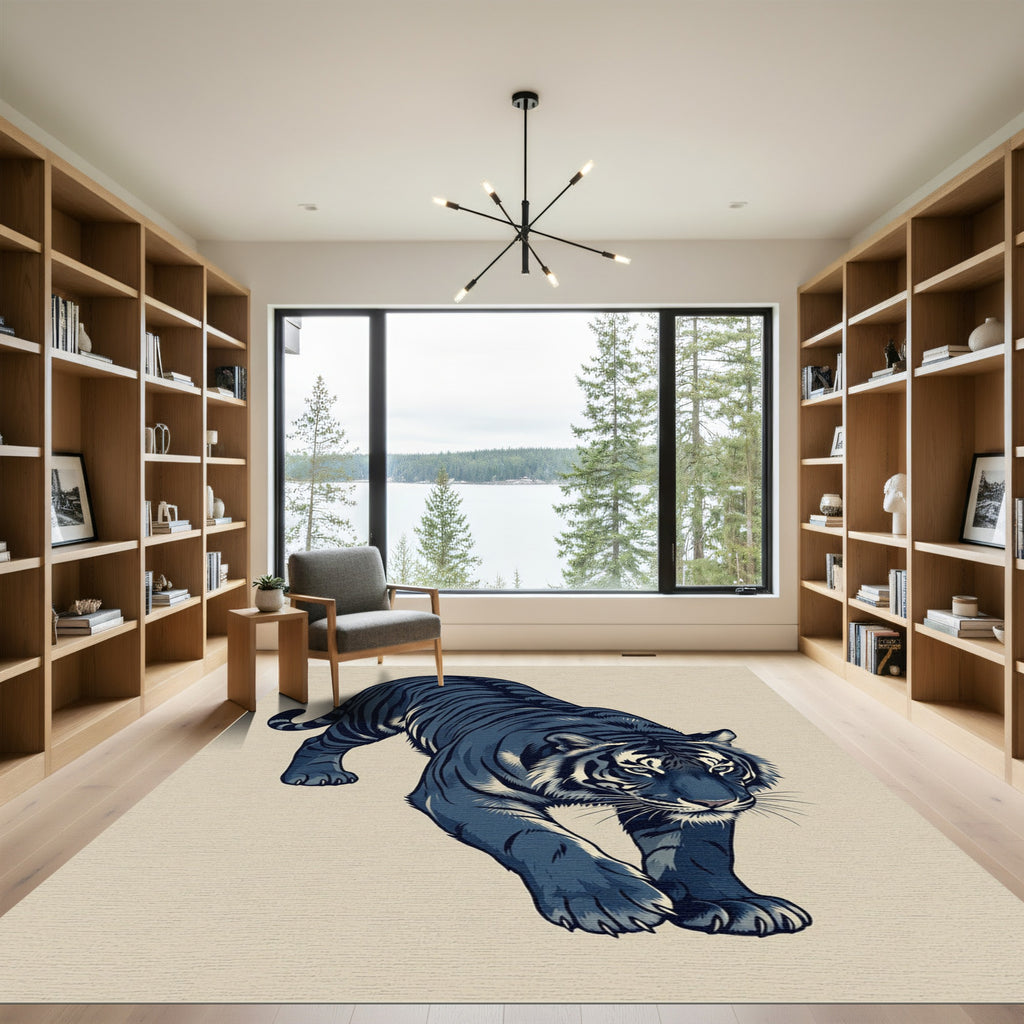 Dark Slate prowling Tiger Illustration Rug