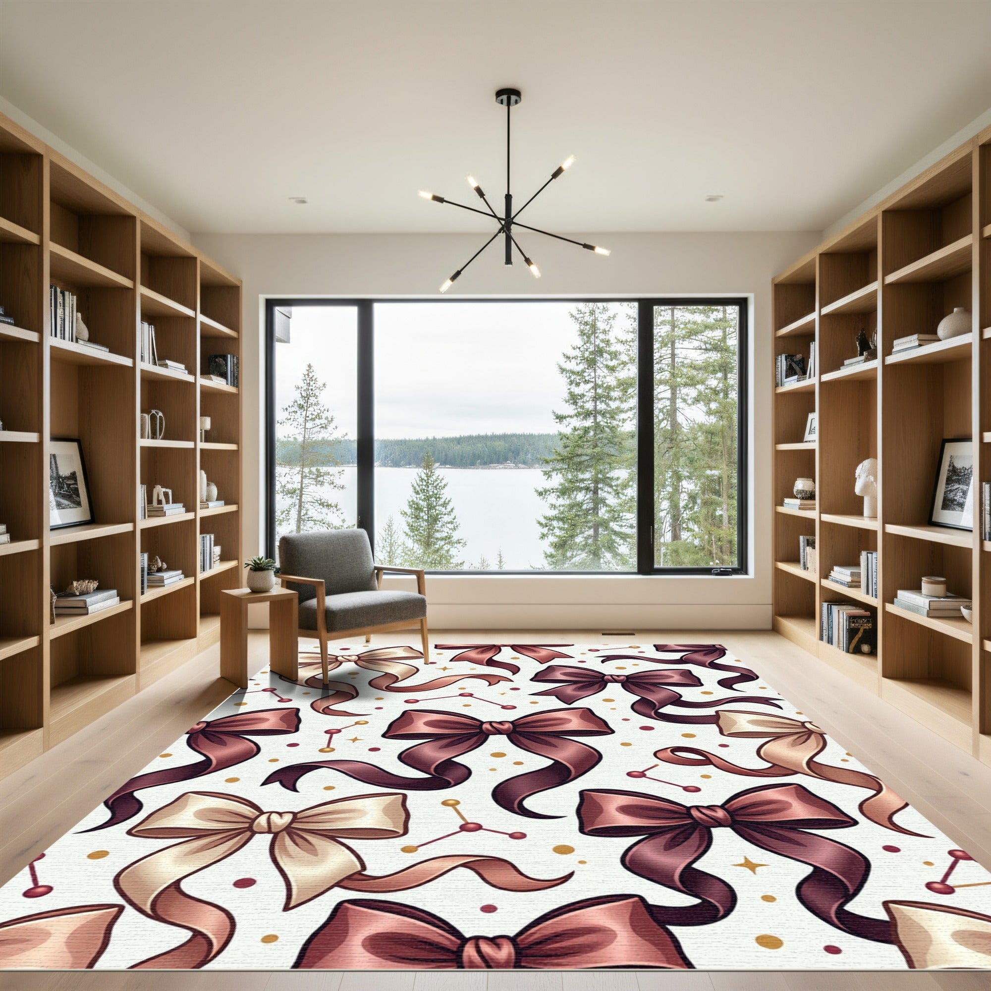 Elegant Mauve Bows with Celestial Accents Rug