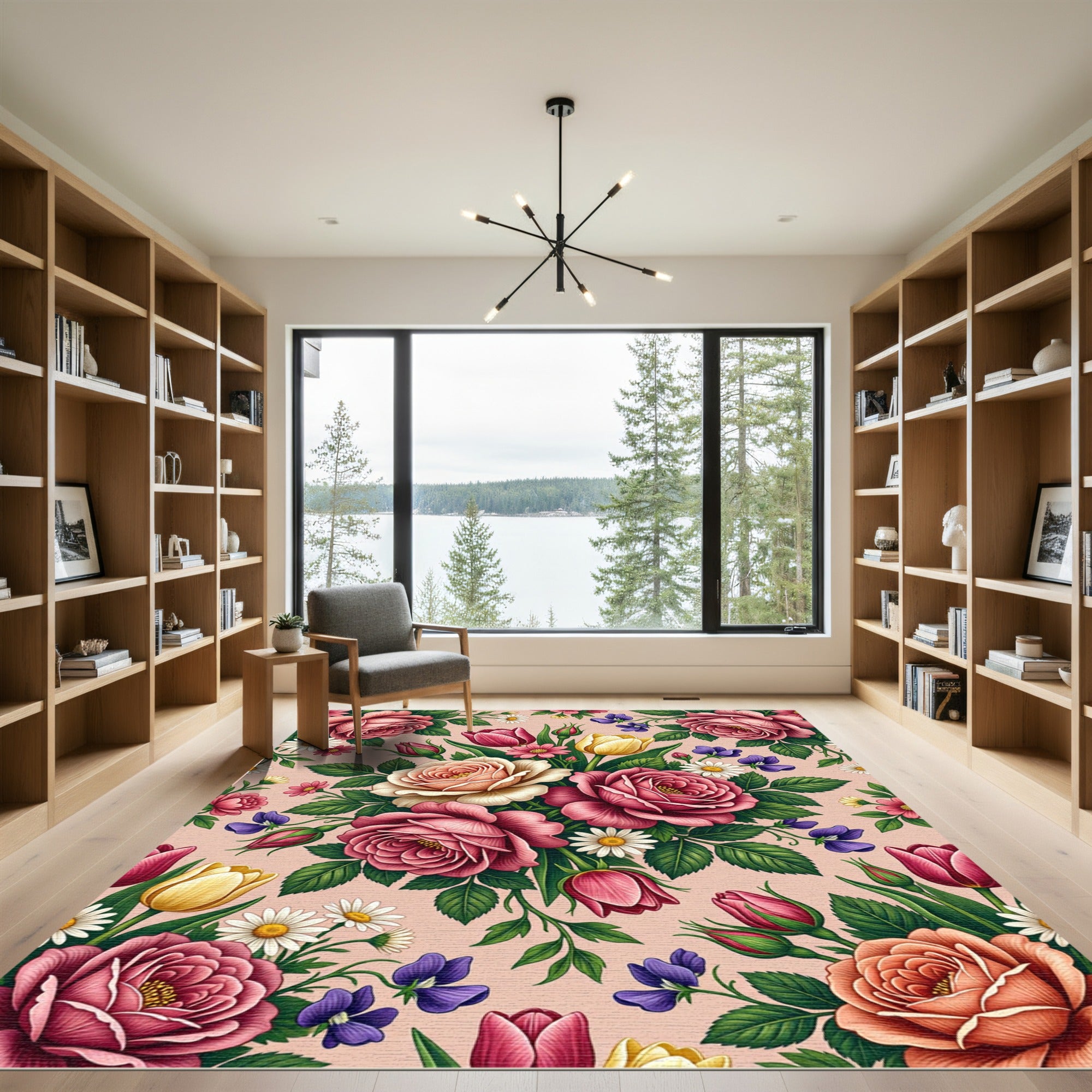 Vibrant Pink Floral Garden Arrangement Rug