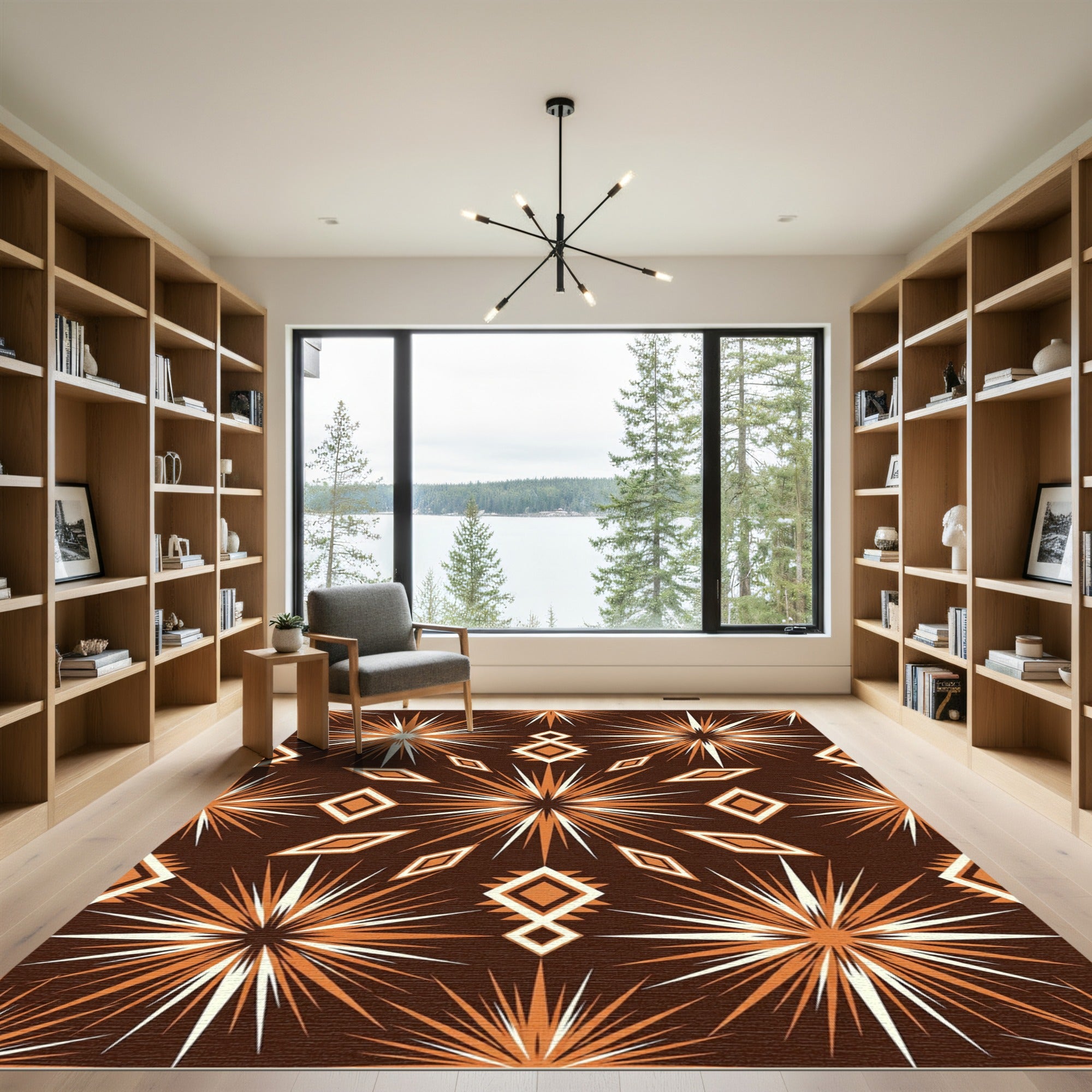 Earthy Geometric Starburst and Diamond Rug