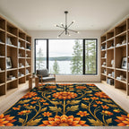 Golden Orange Floral Vine Harmony Rug