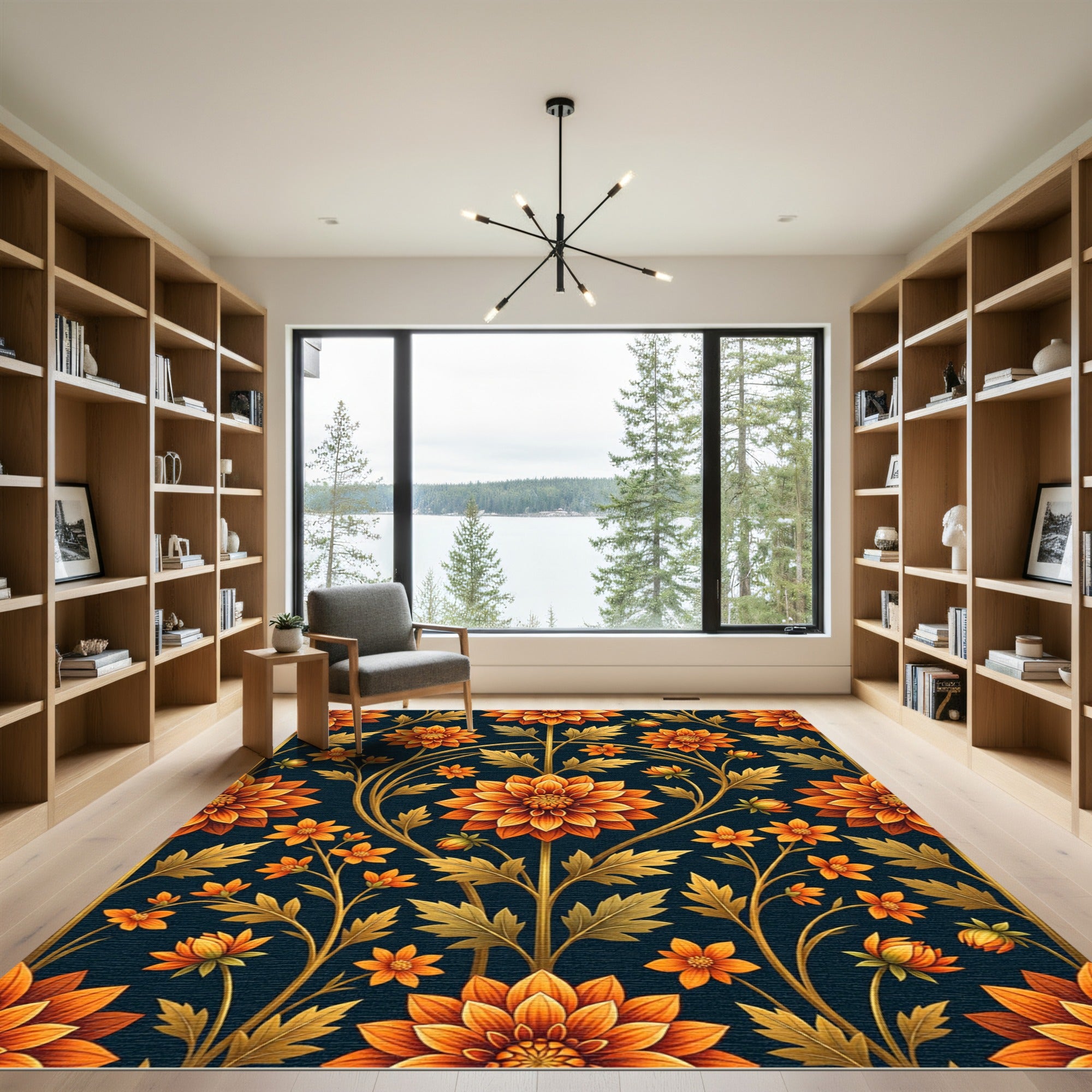 Golden Orange Floral Vine Harmony Rug