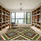 Olive Green Geometric Tribal Diamond Rug