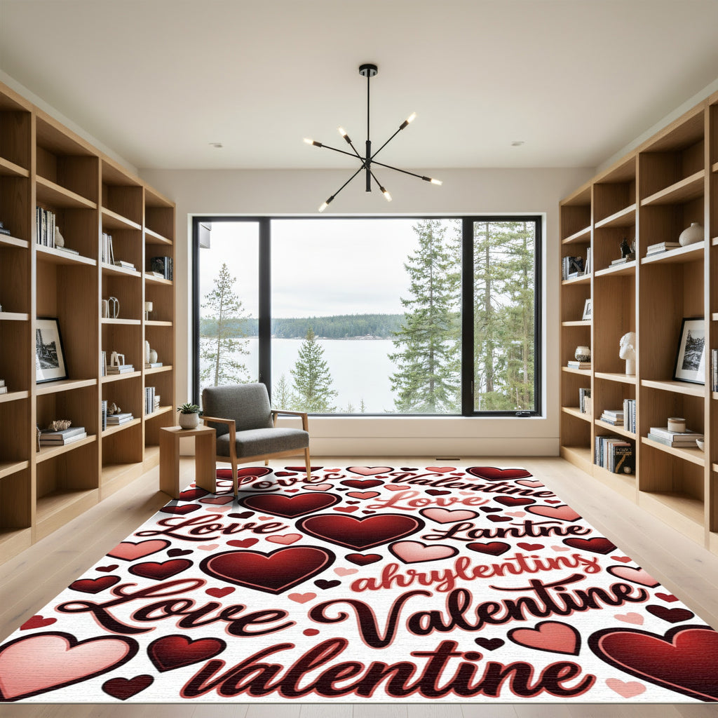 Red Hearts Valentine Love Collage Rug