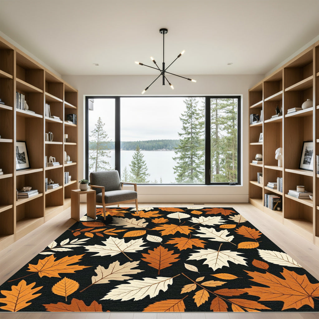 Autumnal Falling Maple Leaf Forest Rug