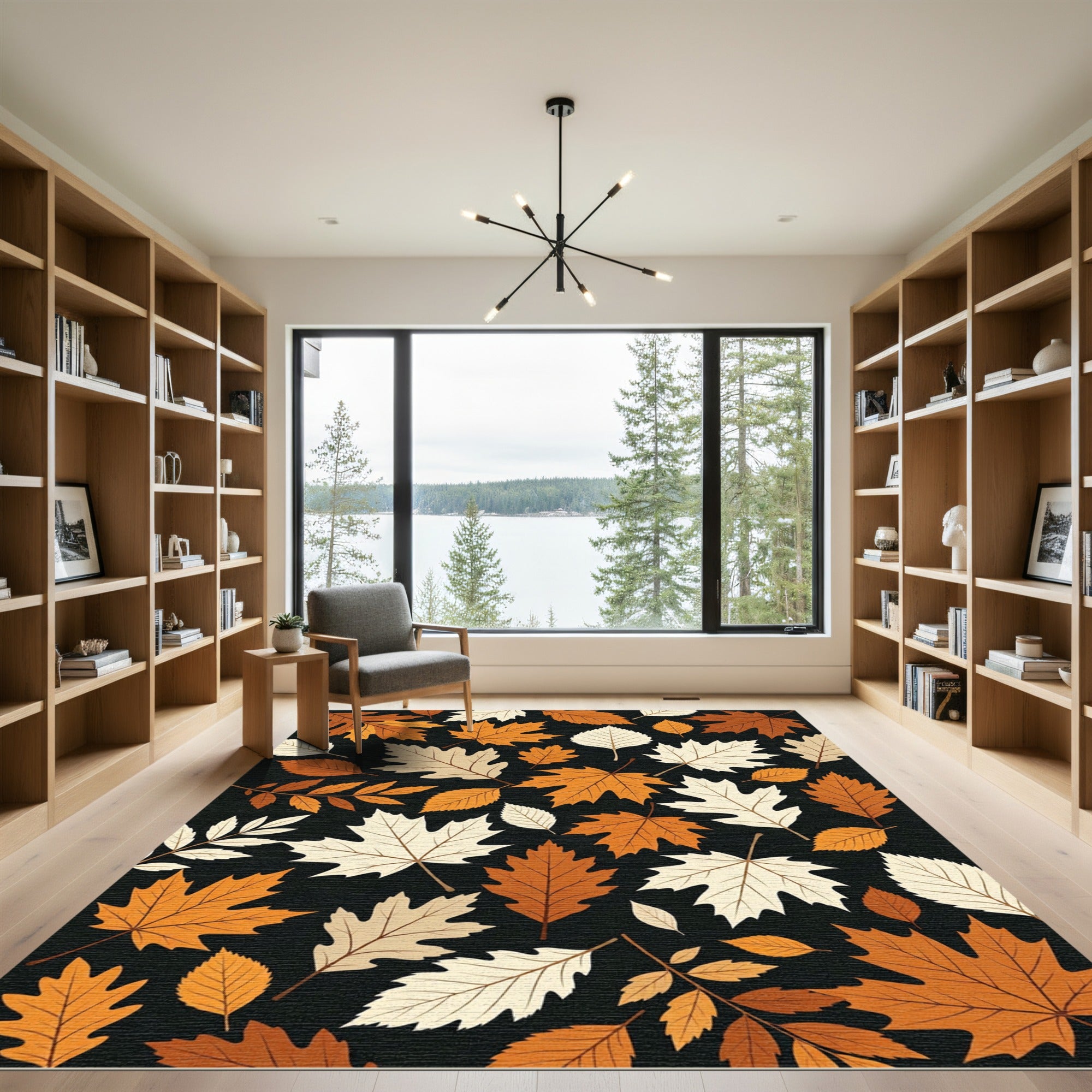 Autumnal Falling Maple Leaf Forest Rug