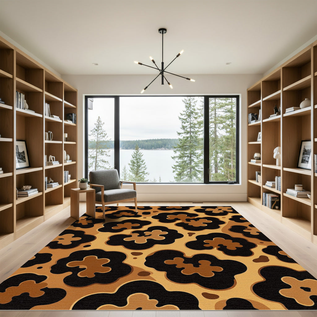 Golden Brown Abstract Spots Rug