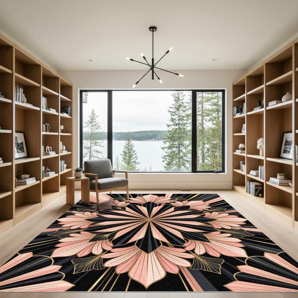 Art Deco Blush Pink Gold Mandala Rug