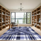 Modern Navy Blue Geometric Plaid Rug