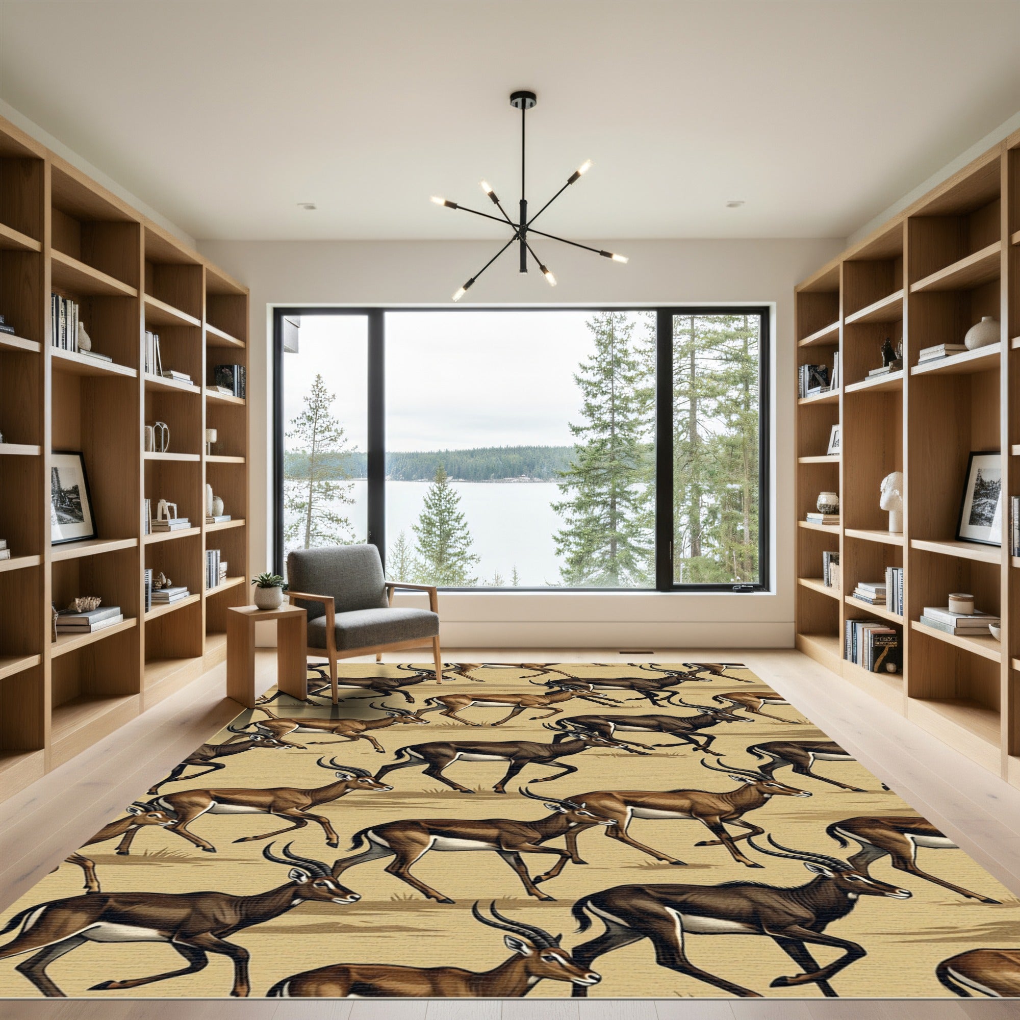Earth Tone Gazelle Silhouette Savanna Rug