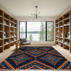 Tribal Orange Blue Diamond Medallion Rug