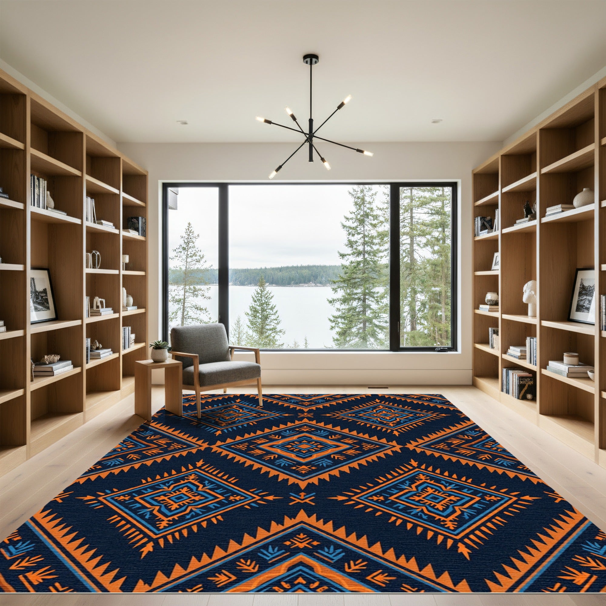 Tribal Orange Blue Diamond Medallion Rug