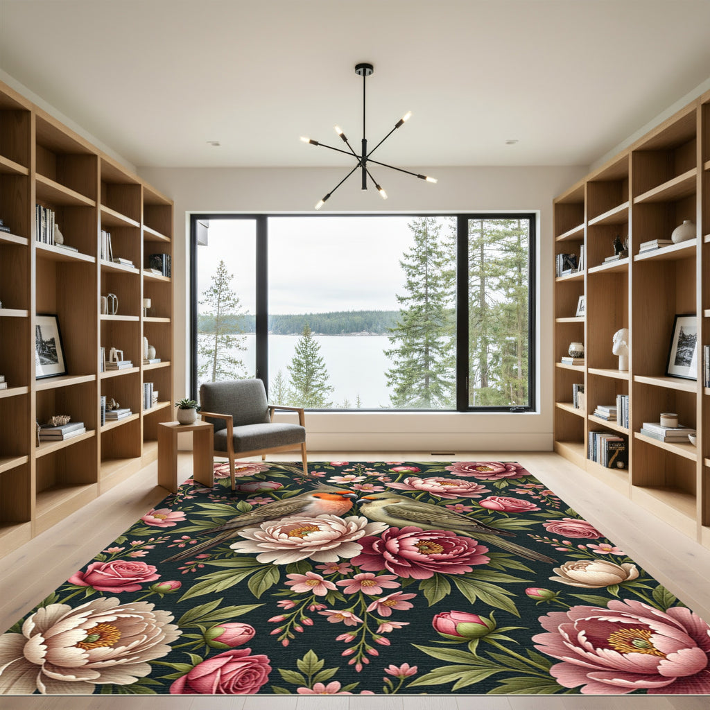 Romantic Cockatiel Garden Peony Bloom Rug
