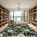 Elegant Cream Rose Vine Botanical Rug