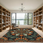 Orange and Sage Floral Mandala Rug