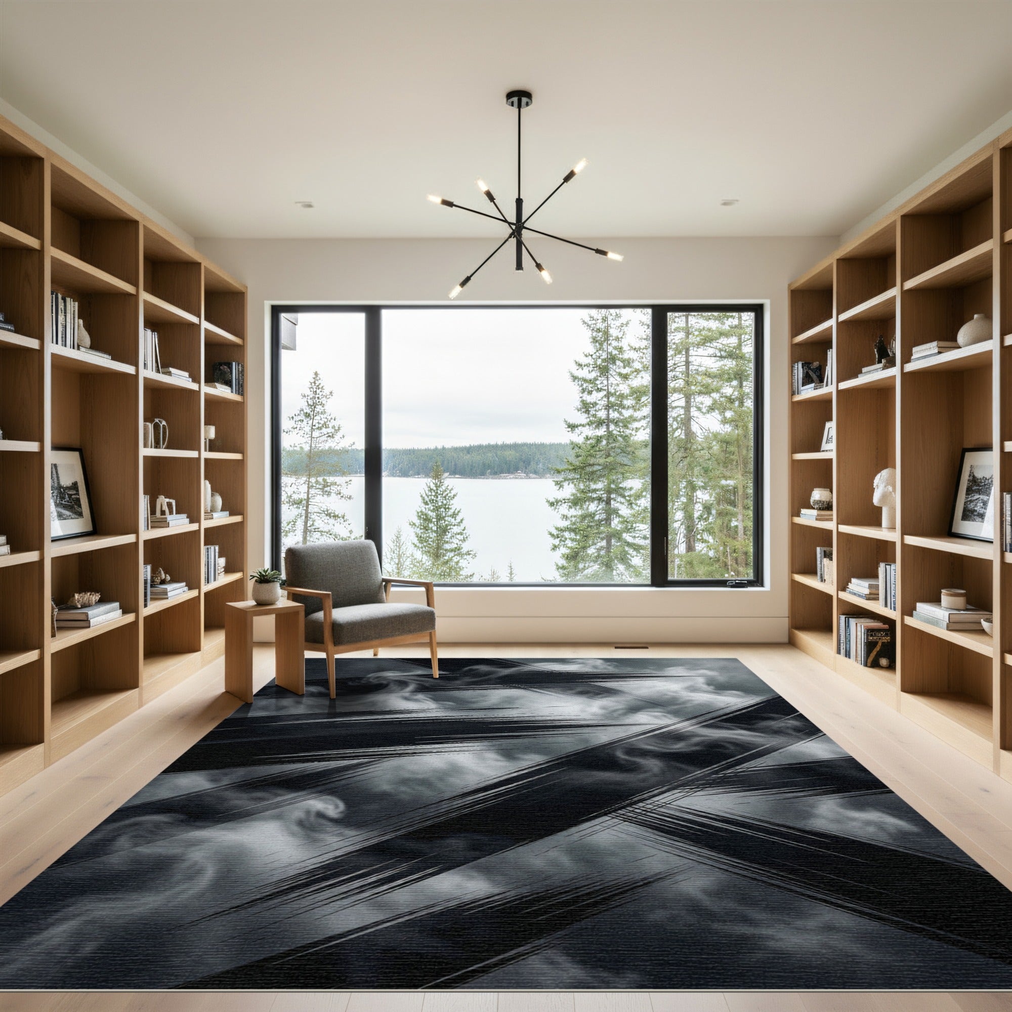 Abstract Monochrome Ink Stroke Swirl Rug