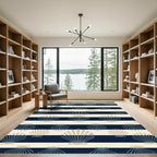 Navy Blue Coastal Seashell Striped Rug