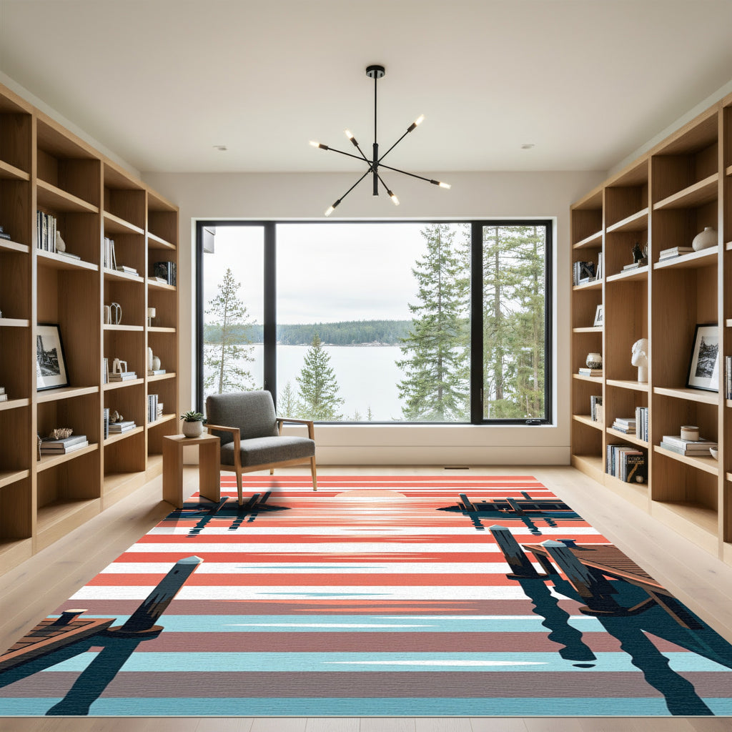 Sunset Harbor Dock Striped Art Rug