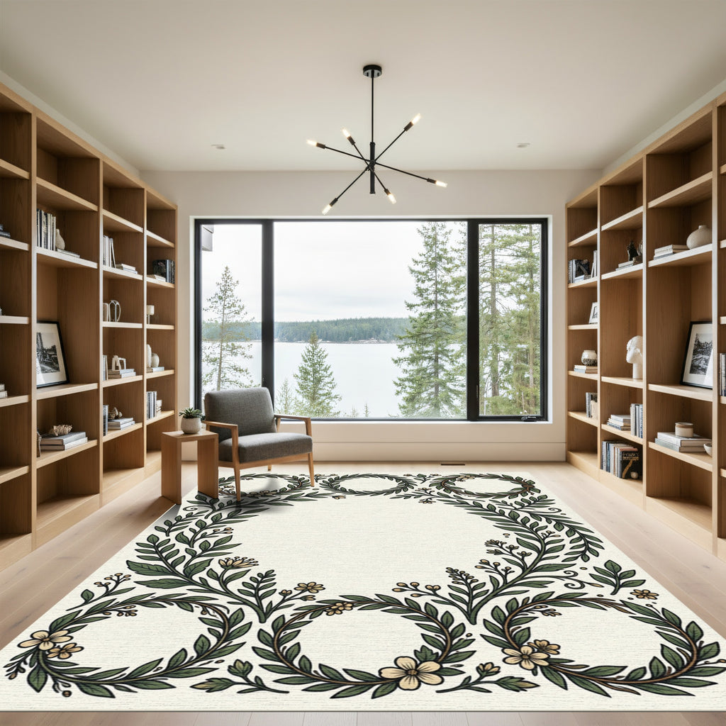 Green Laurel Wreath Floral Arrangement Rug