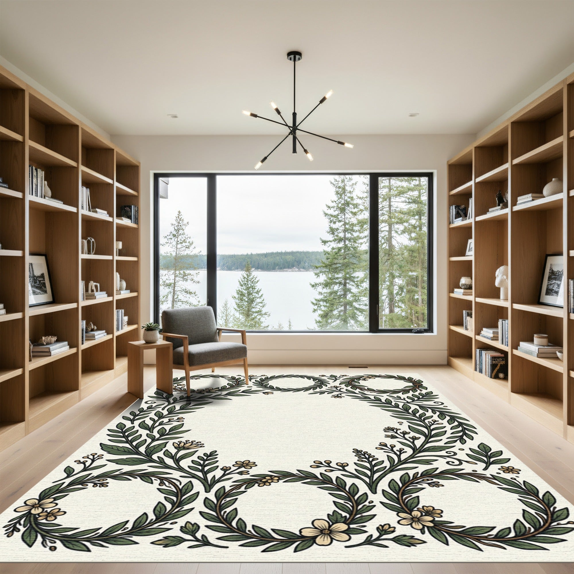 Green Laurel Wreath Floral Arrangement Rug