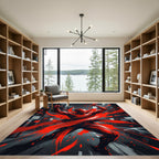 Crimson Red Figure Splatter Street Scene Rug