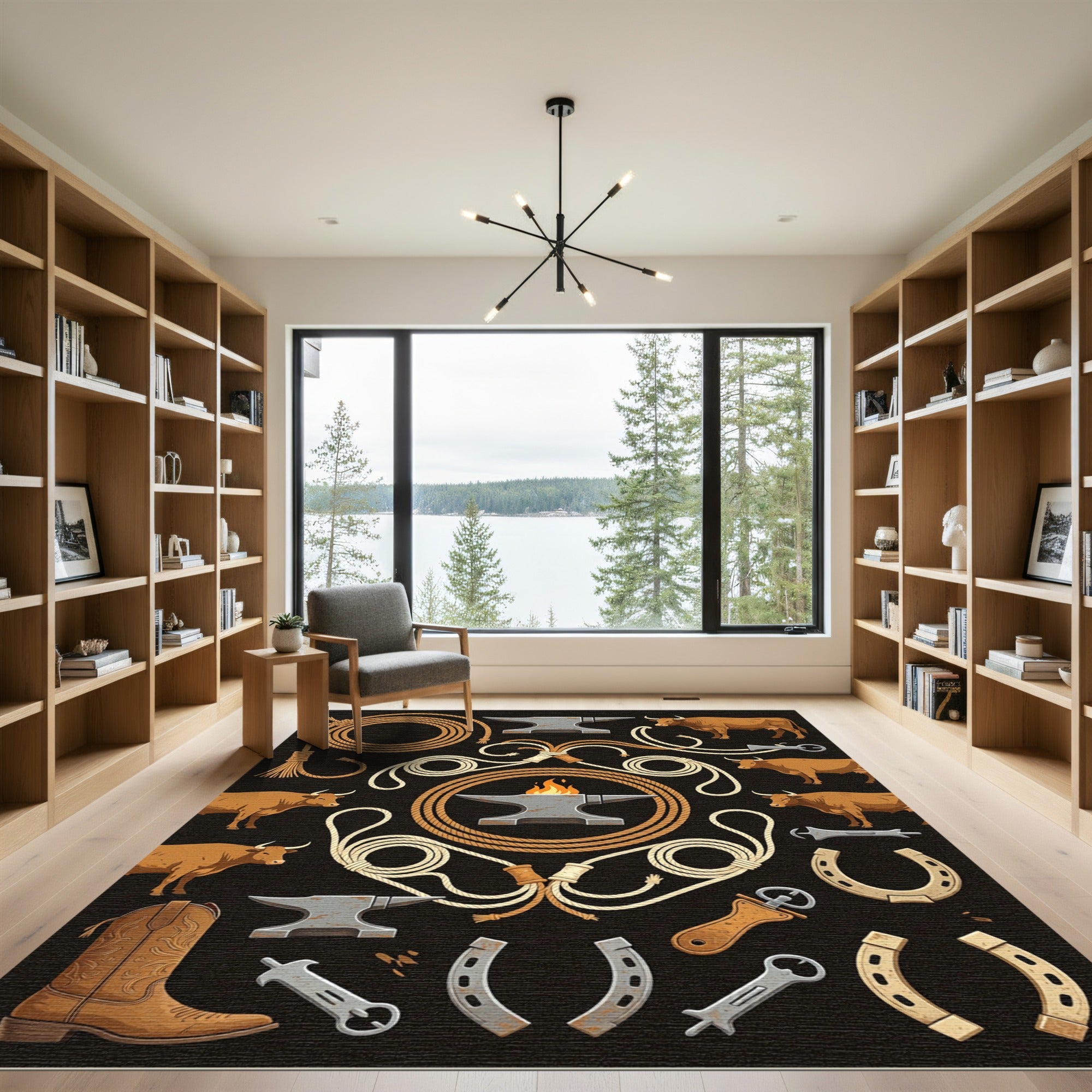 Rustic Western Anvil Lasso Bull Rug