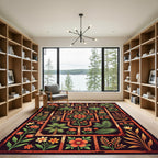 Ornate Crimson Botanical Grid Rug