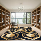 Gold Geometric Hexagon Abstract Art Rug