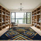 Navy Gold Tribal Diamond Geometric Rug