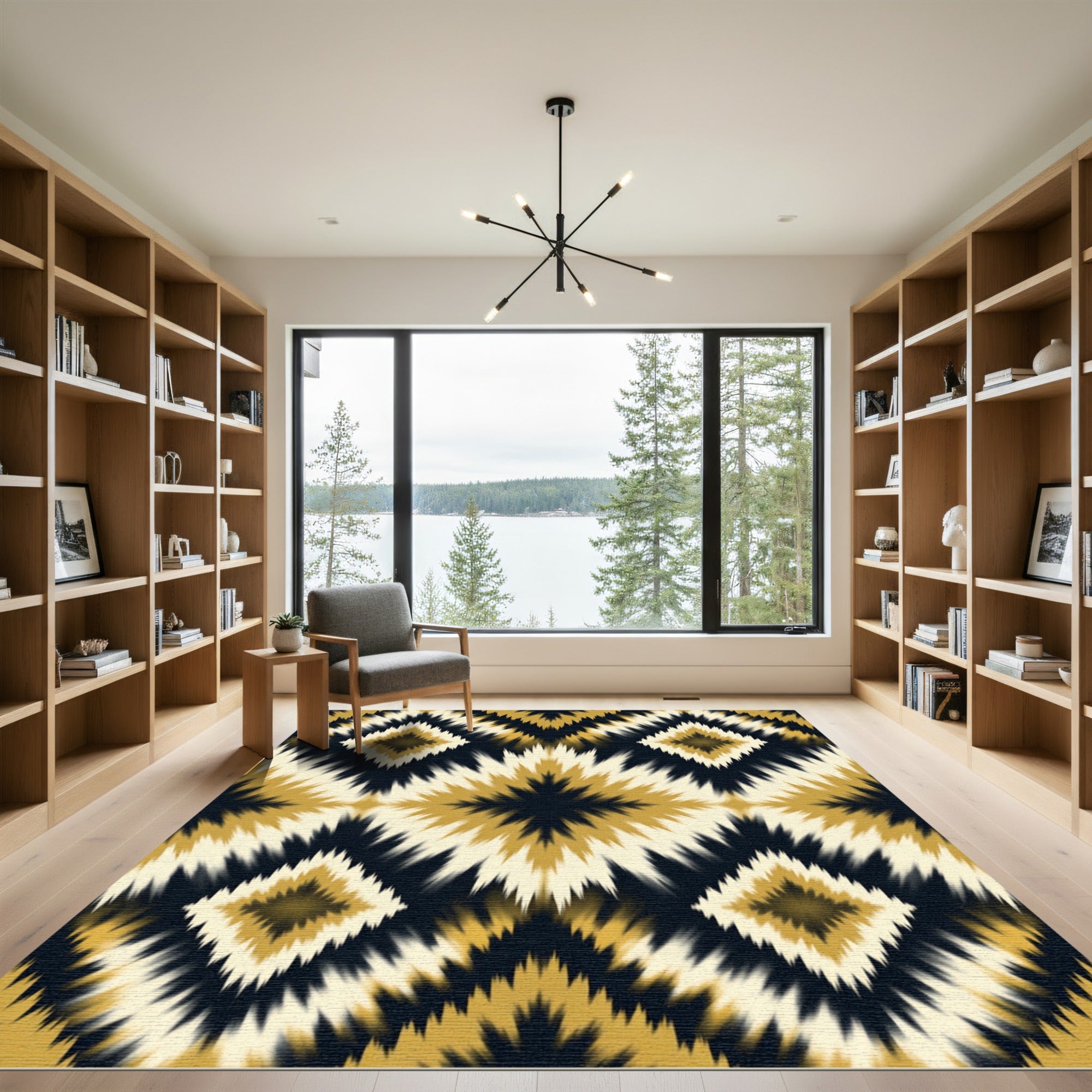 Golden Ikat Diamond Geometric Ink Rug
