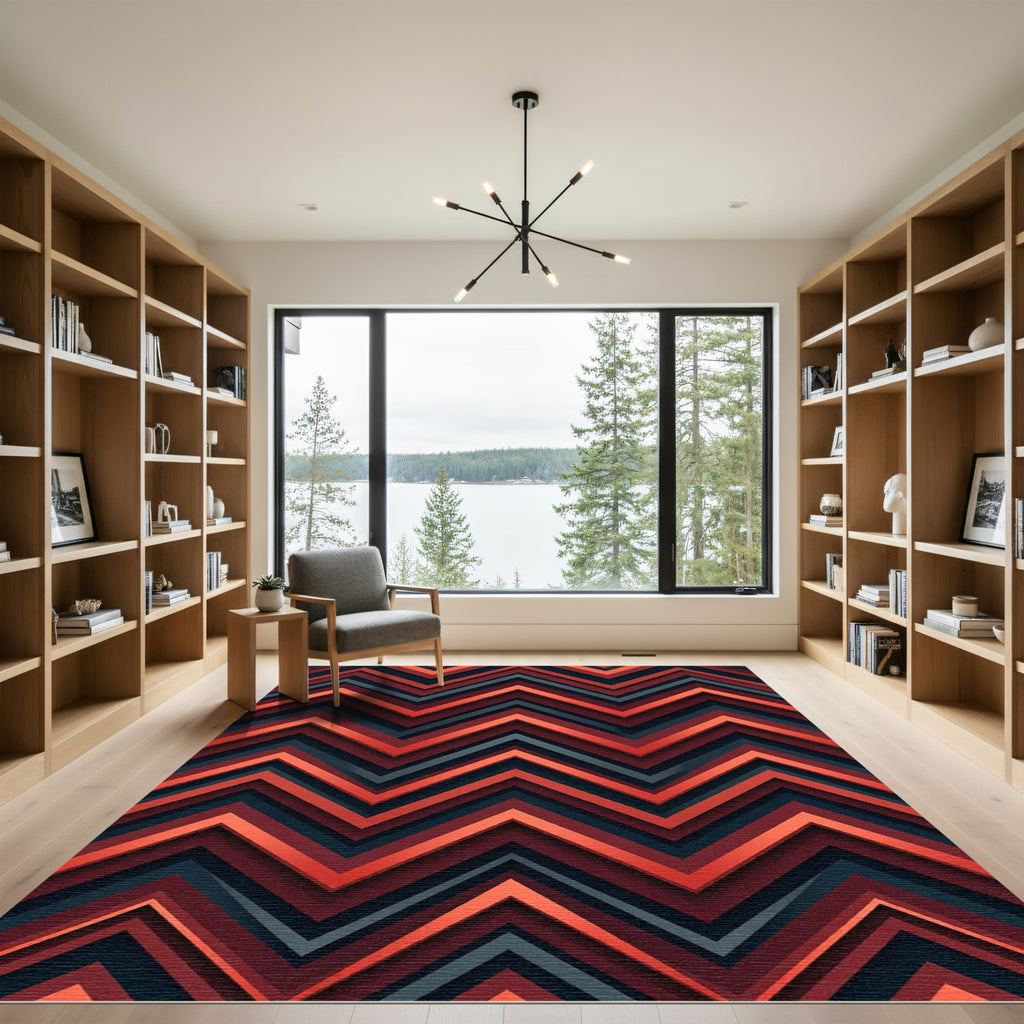 Vibrant Red Jagged Stripe Layer Rug