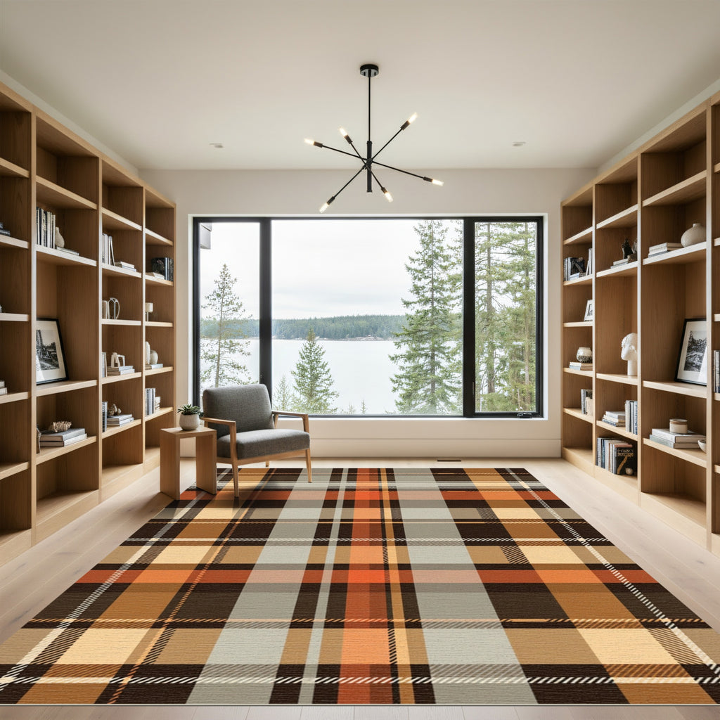 Modern Plaid Earthy Tone Tartan Rug