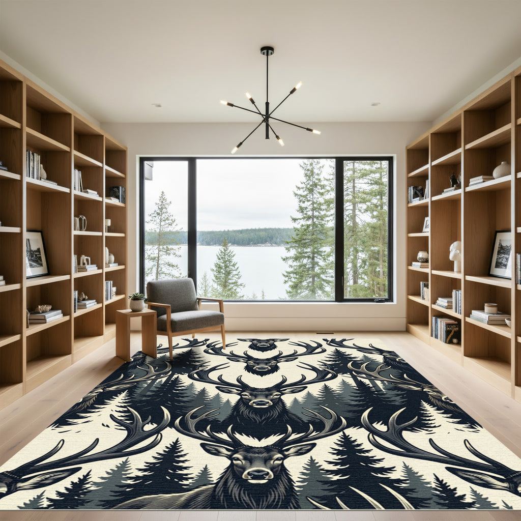 Majestic Forest Stag Silhouette Monochrome Rug