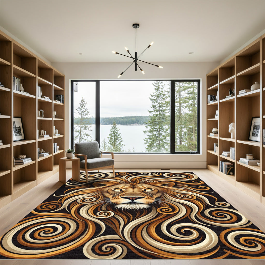 Majestic Golden Lion Swirl Art Rug