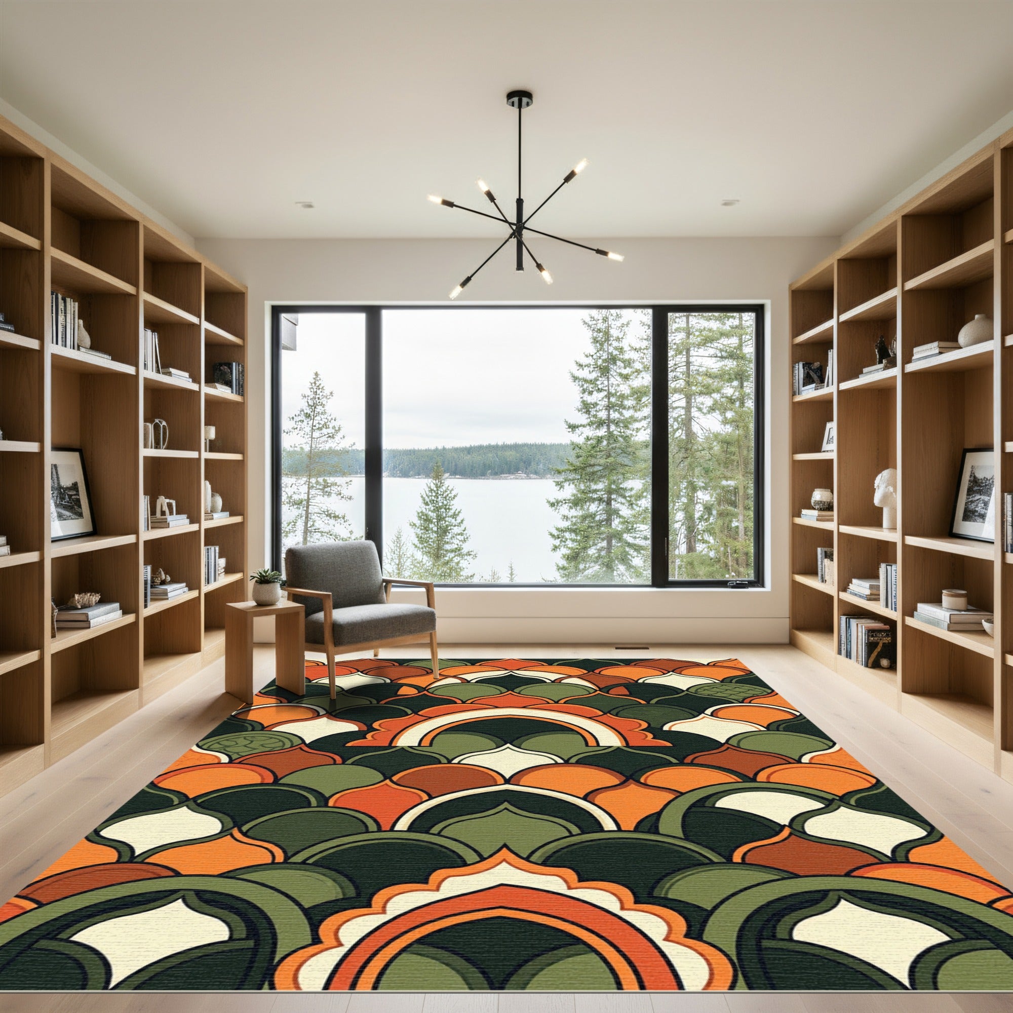 Retro Terracotta and Forest Scalloped Arch Rug
