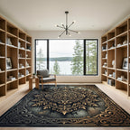 Ornate Golden Floral Damask Medallion Rug