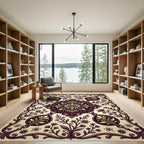 Elegant Burgundy Cream Floral Damask Rug
