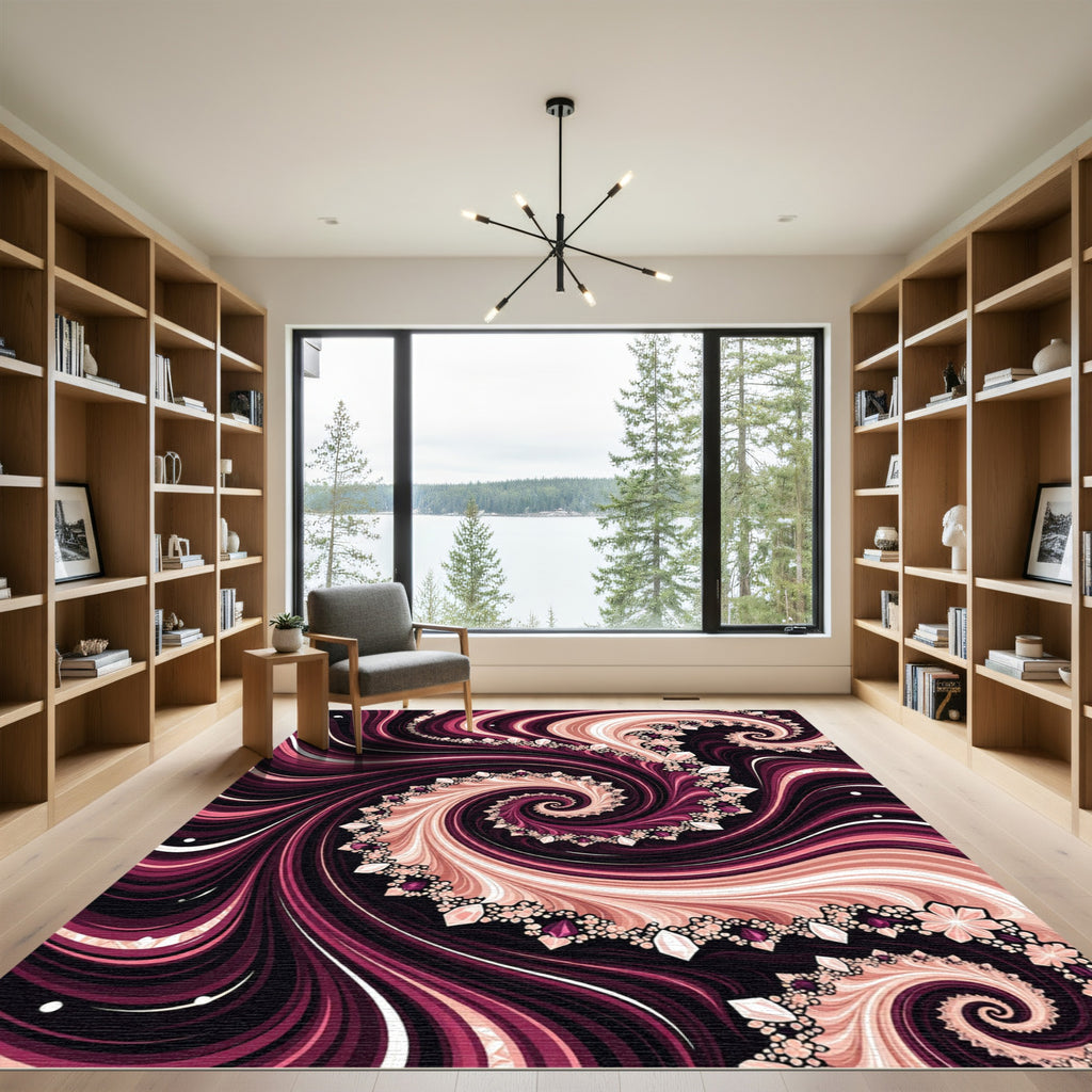 Crimson Swirl Gemstones Floral Rug