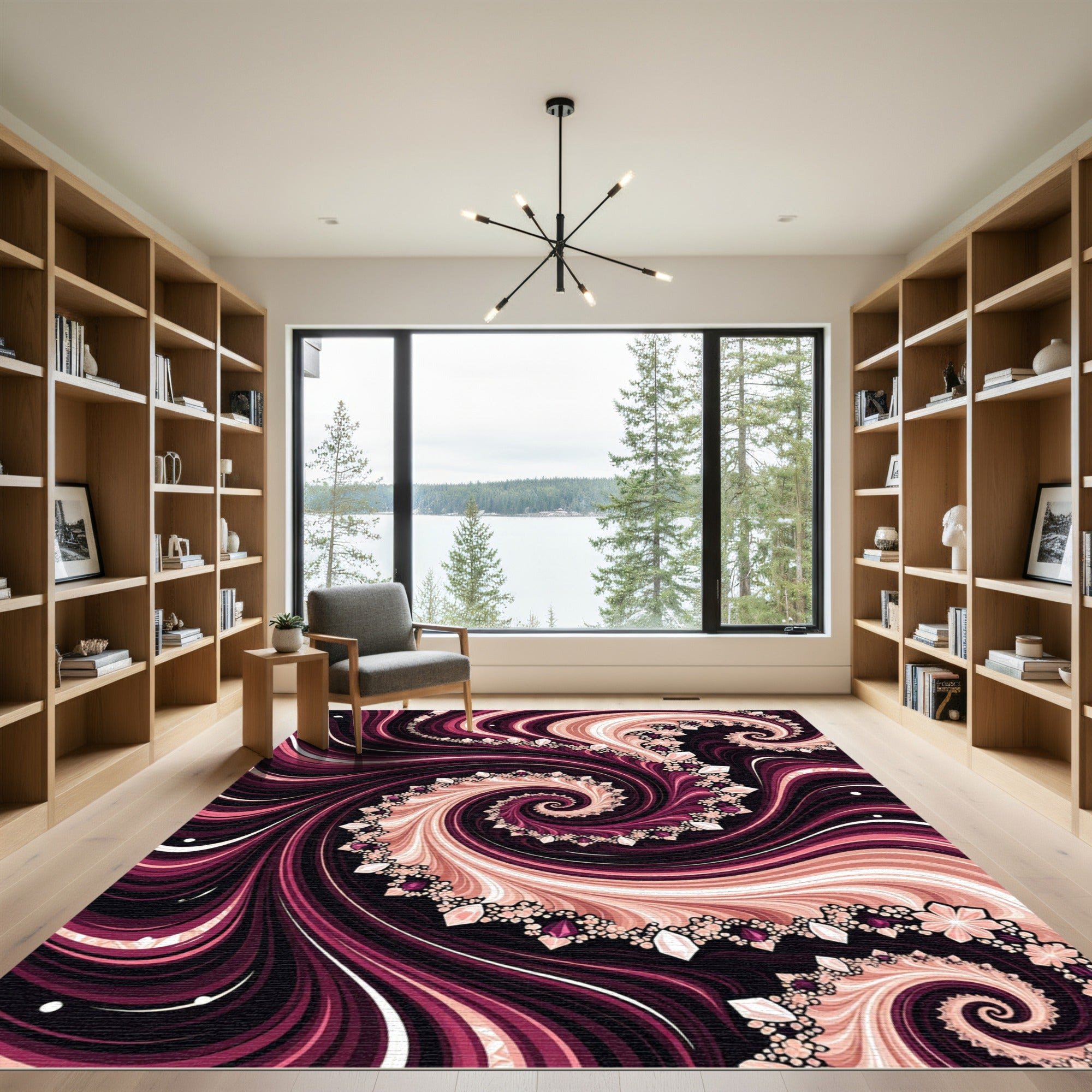 Crimson Swirl Gemstones Floral Rug