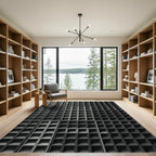 Minimalist Monochrome Grid Charcoal Rug