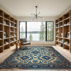 Ornate Blue Floral Medallion Gold Backdrop Rug