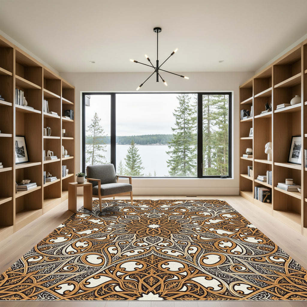 Golden Arabesque Intricate Mandala Rug